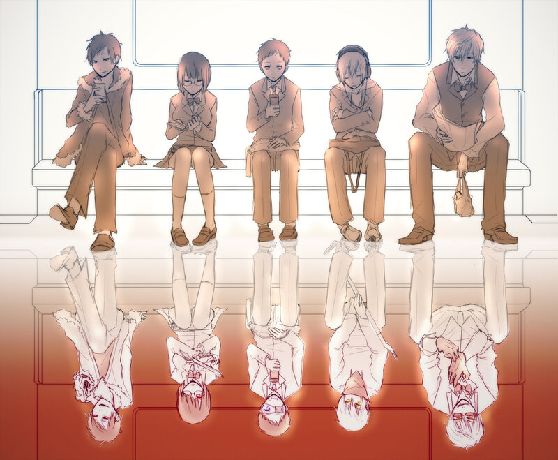 Five Anime Characters Sitting