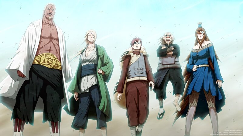 Five Anime Characters Standing — Blue