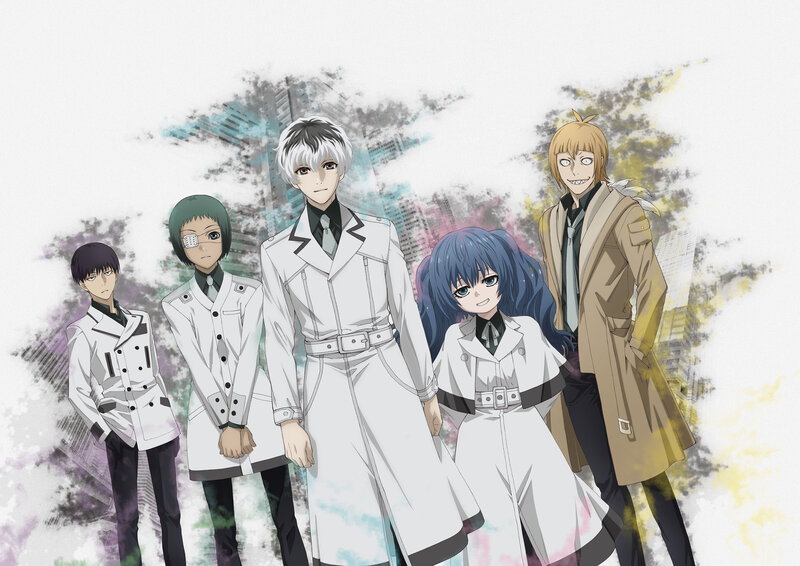 Five Anime Characters — White, Dramatic, Cityscape