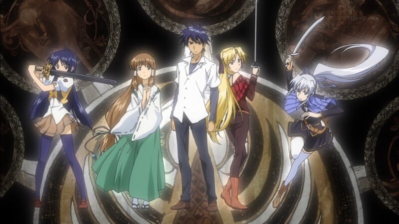 Five Anime Characters — White, Dramatic, Swords, Magic Circle
