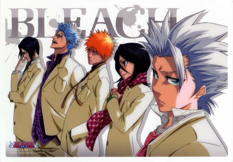 Five Anime Characters — White, Dramatic, Text