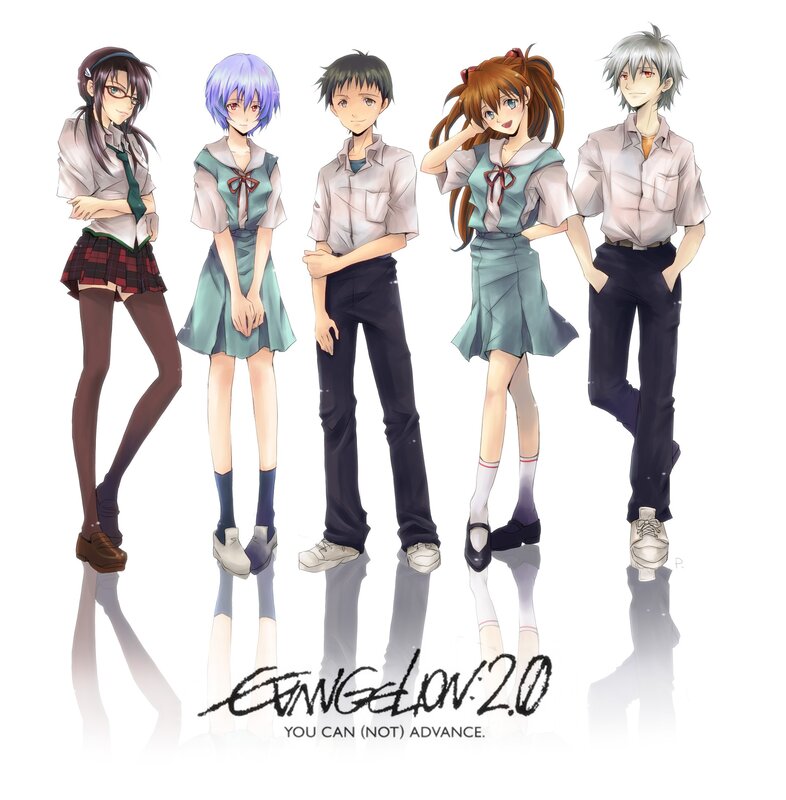 Five Anime Characters — White, Neutral, School Uniforms, Reflection