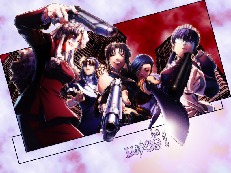 Five Anime Characters with Guns — Purple