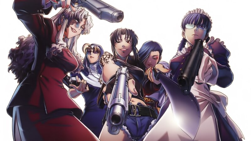 Five Anime Characters with Guns — White