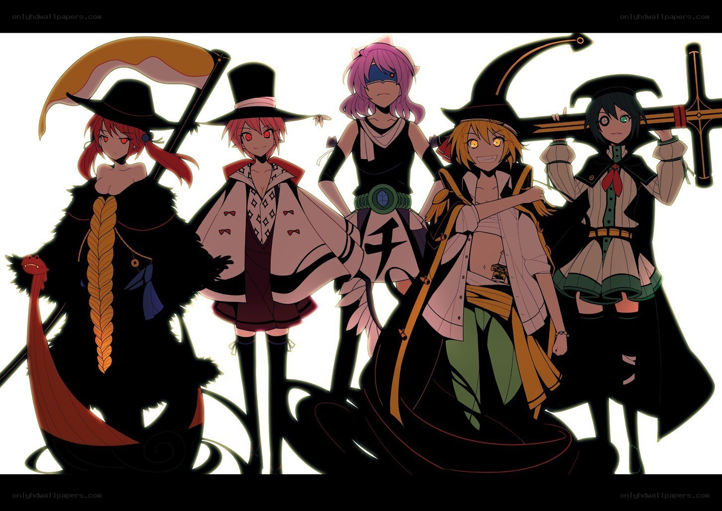 Five anime characters with weapons