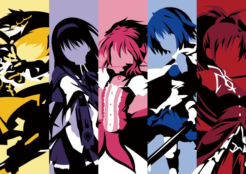 Five Anime Characters — Yellow, Dramatic, Sword