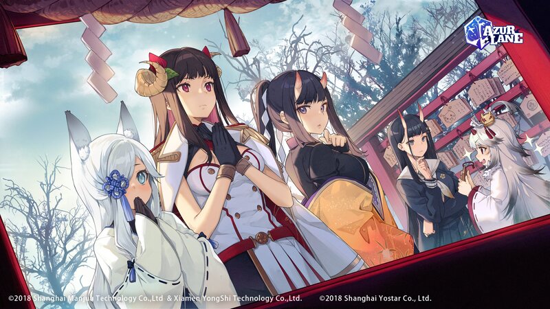 Five Anime Girls at Shrine