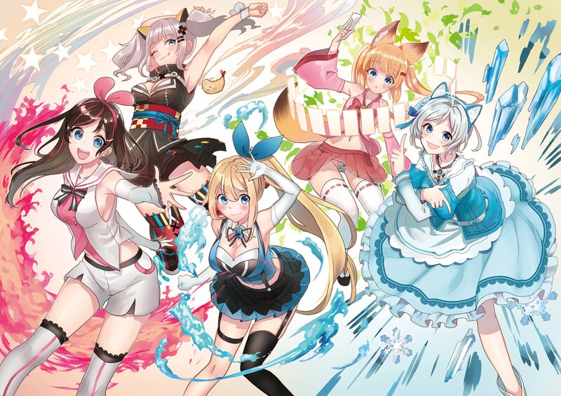 Five Anime Girls — Blue, Energetic
