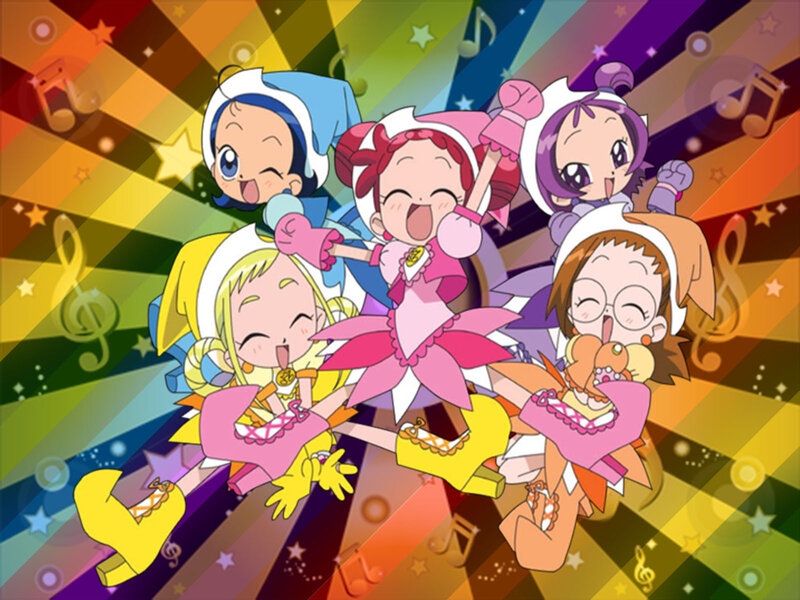 Five Anime Girls Dancing — Pink, Joyful, Energetic