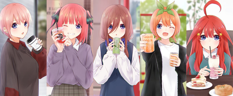 Five Anime Girls Drinking