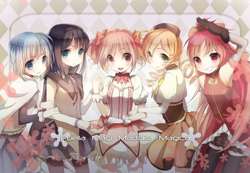 Five Anime Girls Holding Hands — Pink, Playful