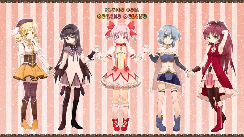Five Anime Girls Holding Hands — Pink
