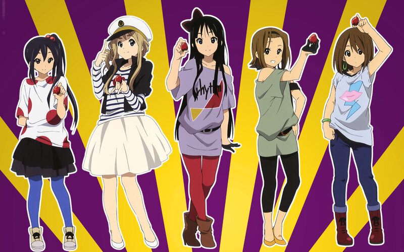 Five Anime Girls Holding Strawberries — Purple