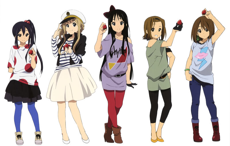 Five Anime Girls Holding Strawberries — White