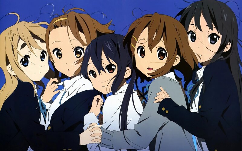 Five Anime Girls Hugging — Blue