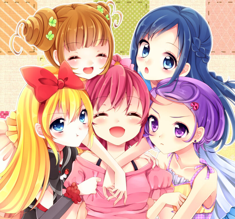 Five Anime Girls Hugging — Pink, Happy