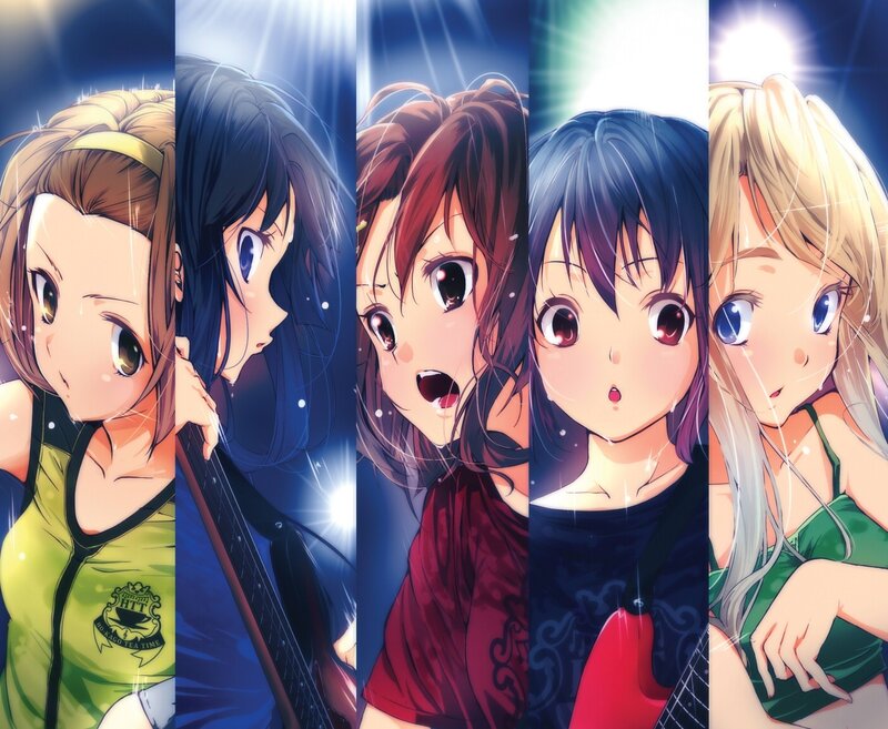 Five anime girls in a band