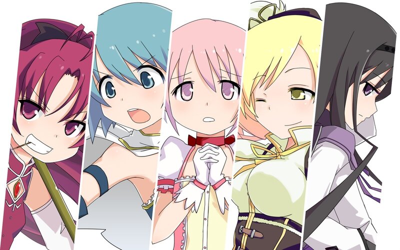 five anime girls in a row