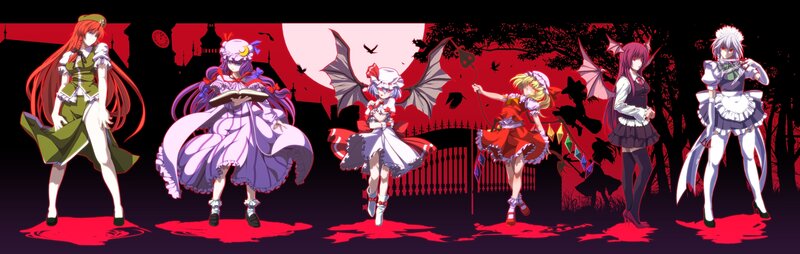 Five anime girls in a spooky scene