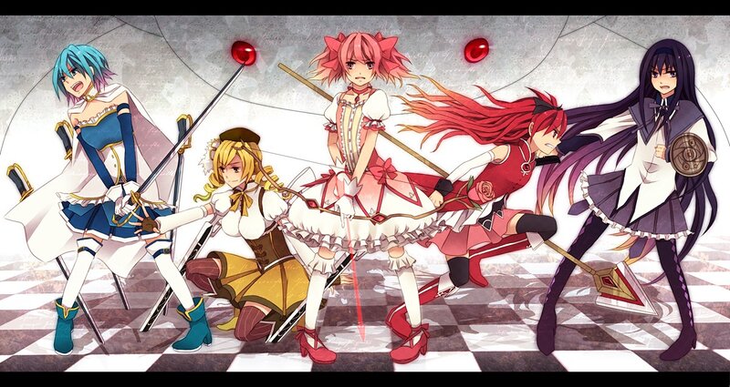 Five anime girls in battle poses