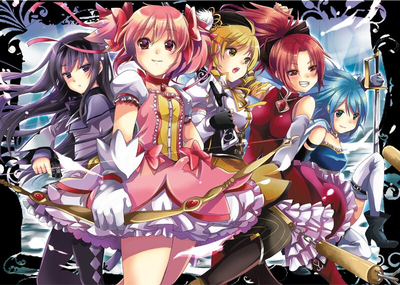 Five anime girls in battle poses