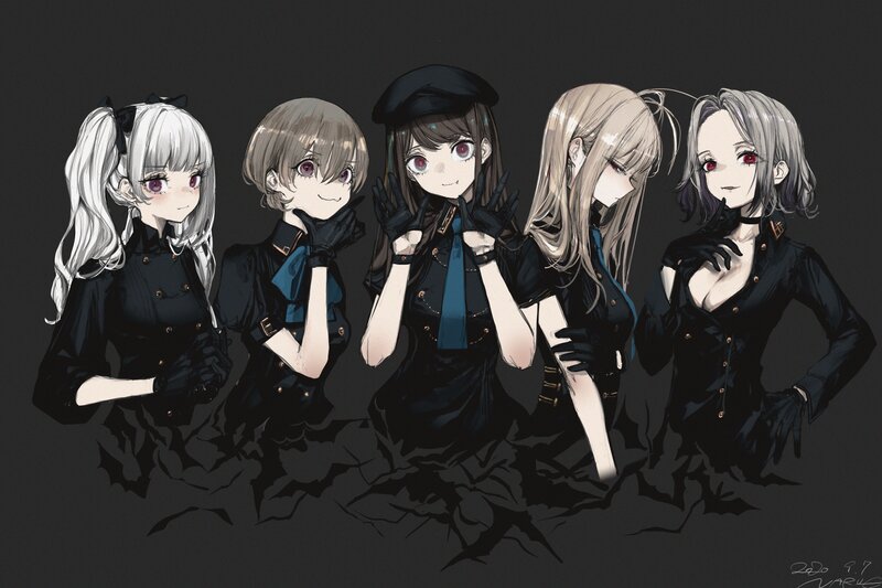 Five Anime Girls in Black — Dramatic
