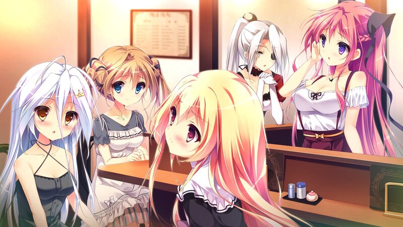 Five Anime Girls in Cafe