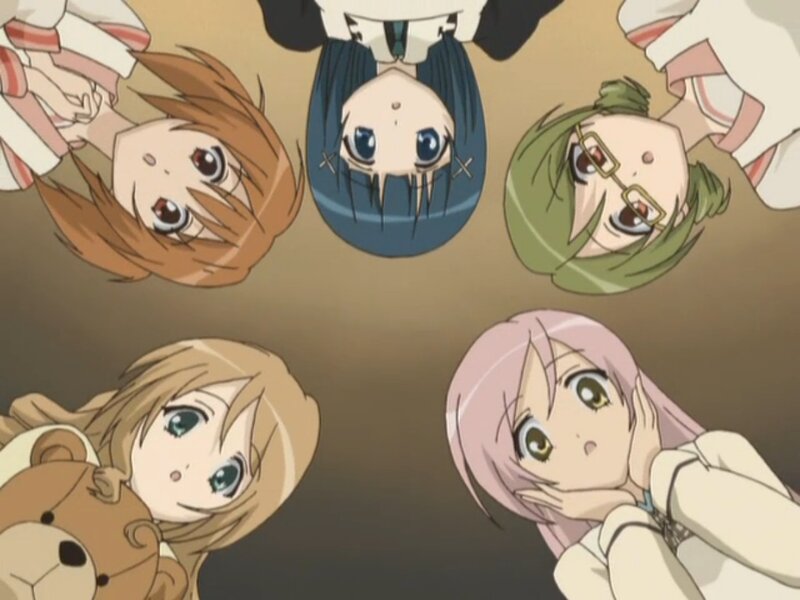 Five Anime Girls in Circle
