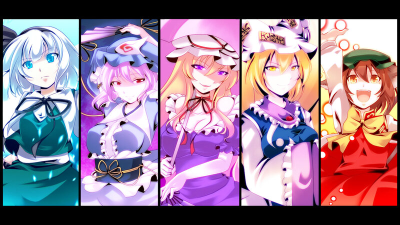 Five anime girls in colorful outfits