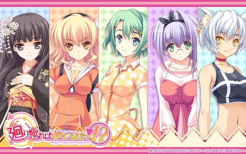 Five anime girls in colorful outfits