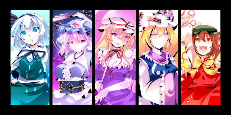 Five anime girls in colorful outfits