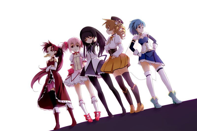 five anime girls in costumes
