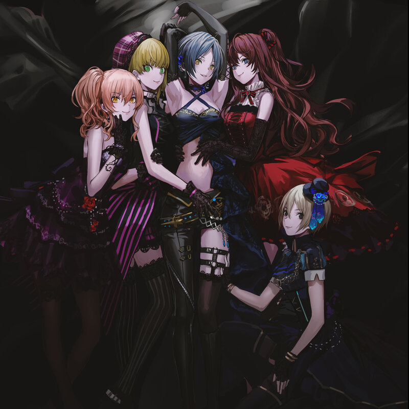 Five Anime Girls in Costumes — Black, Dramatic