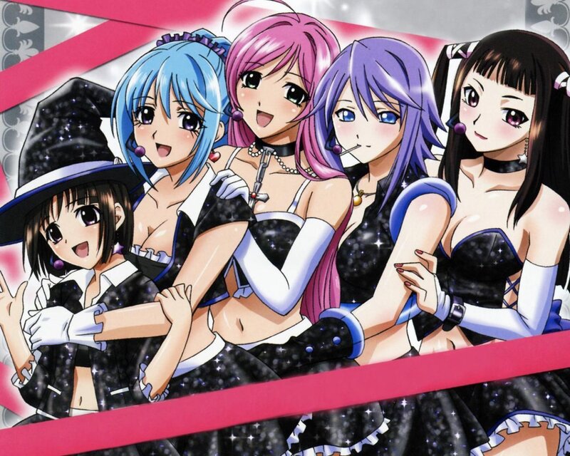 Five Anime Girls in Costumes — Black, Energetic, Microphones