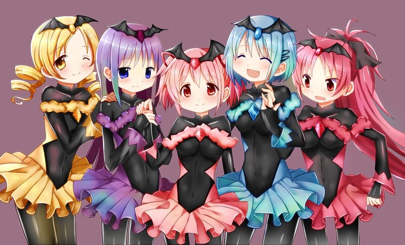Five Anime Girls in Costumes — Black