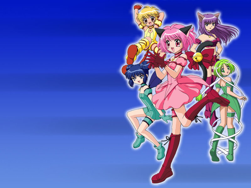 Five Anime Girls in Costumes — Blue, Energetic