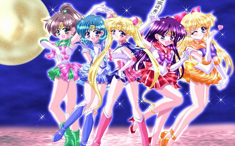 Five Anime Girls in Costumes — Blue