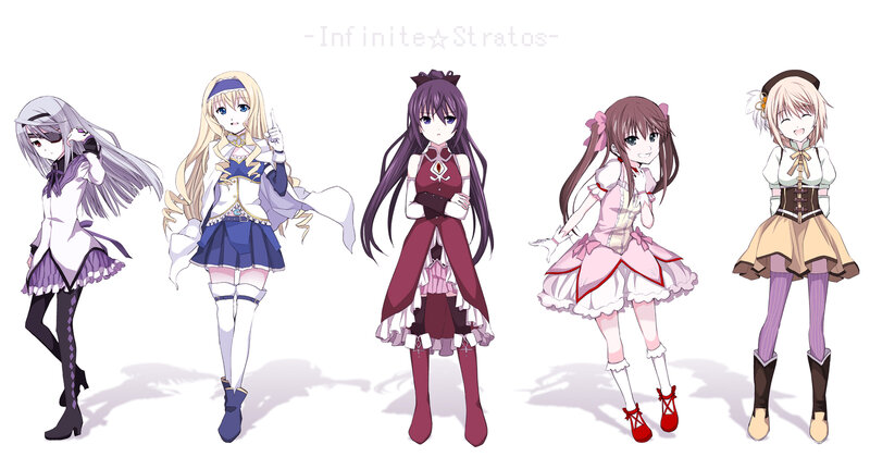 Five anime girls in costumes