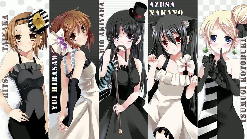 Five Anime Girls in Dresses — Black, Playful