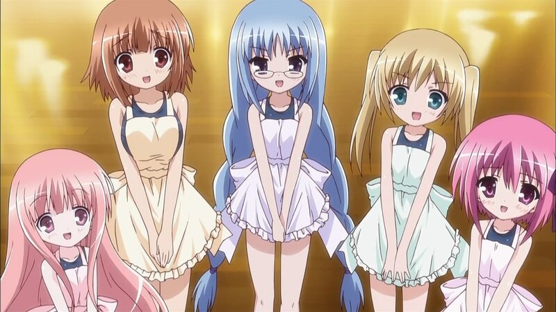 Five Anime Girls in Dresses — Pink, Cheerful, Glasses
