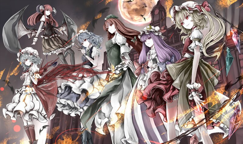 Five Anime Girls in Dresses — Purple, Dramatic