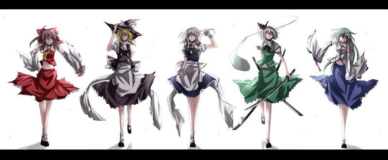 Five anime girls in dynamic poses