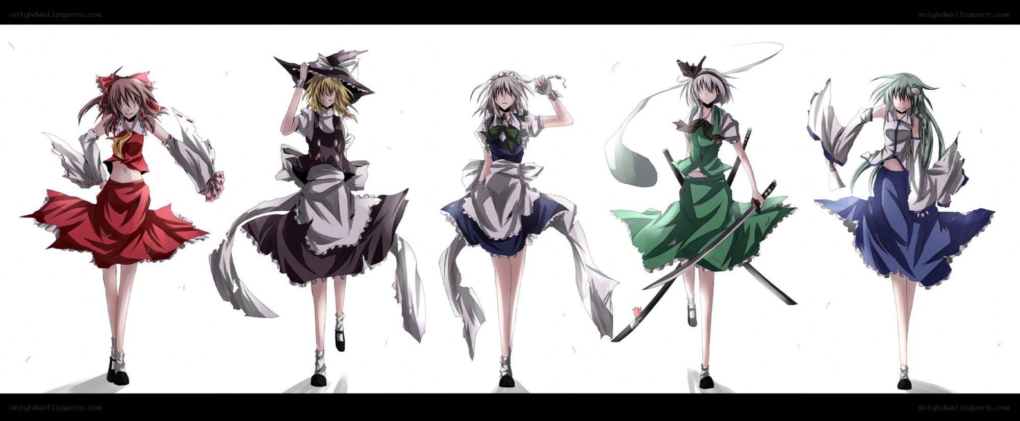 Five anime girls in dynamic poses