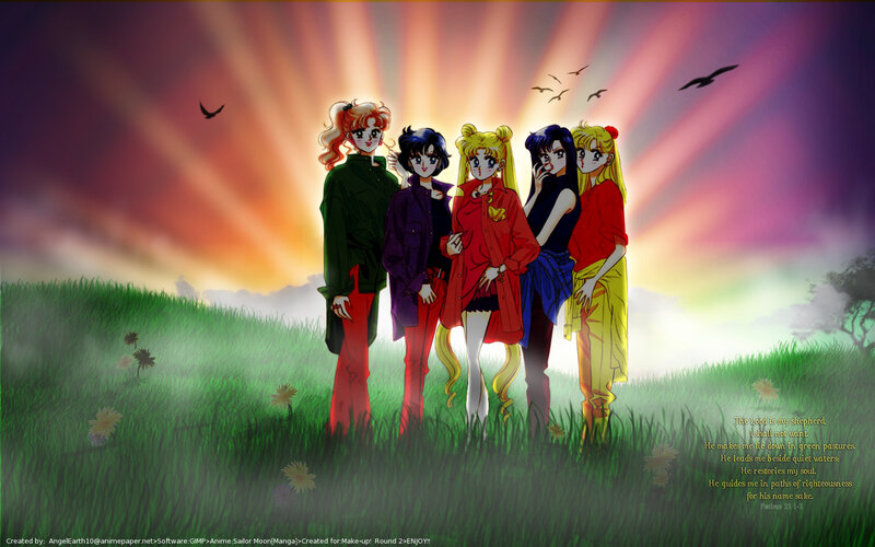 Five Anime Girls in Field