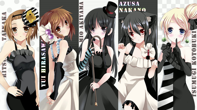 Five anime girls in formal wear
