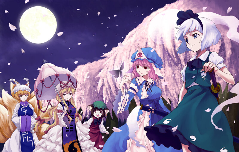 Five Anime Girls in Garden — Purple