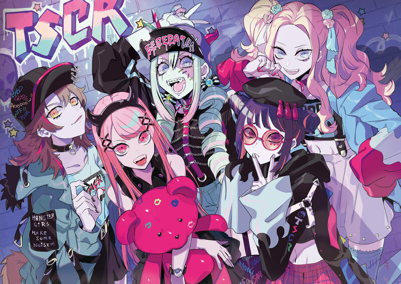 Five Anime Girls in Group — Purple