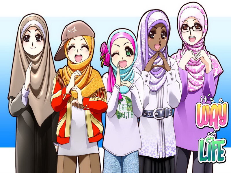 Five Anime Girls in Hijabs