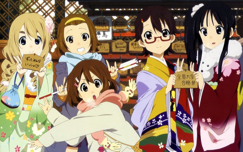 Five Anime Girls in Kimonos — Red
