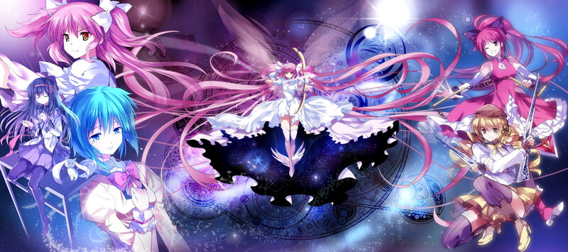 Five Anime Girls in Magical Scene